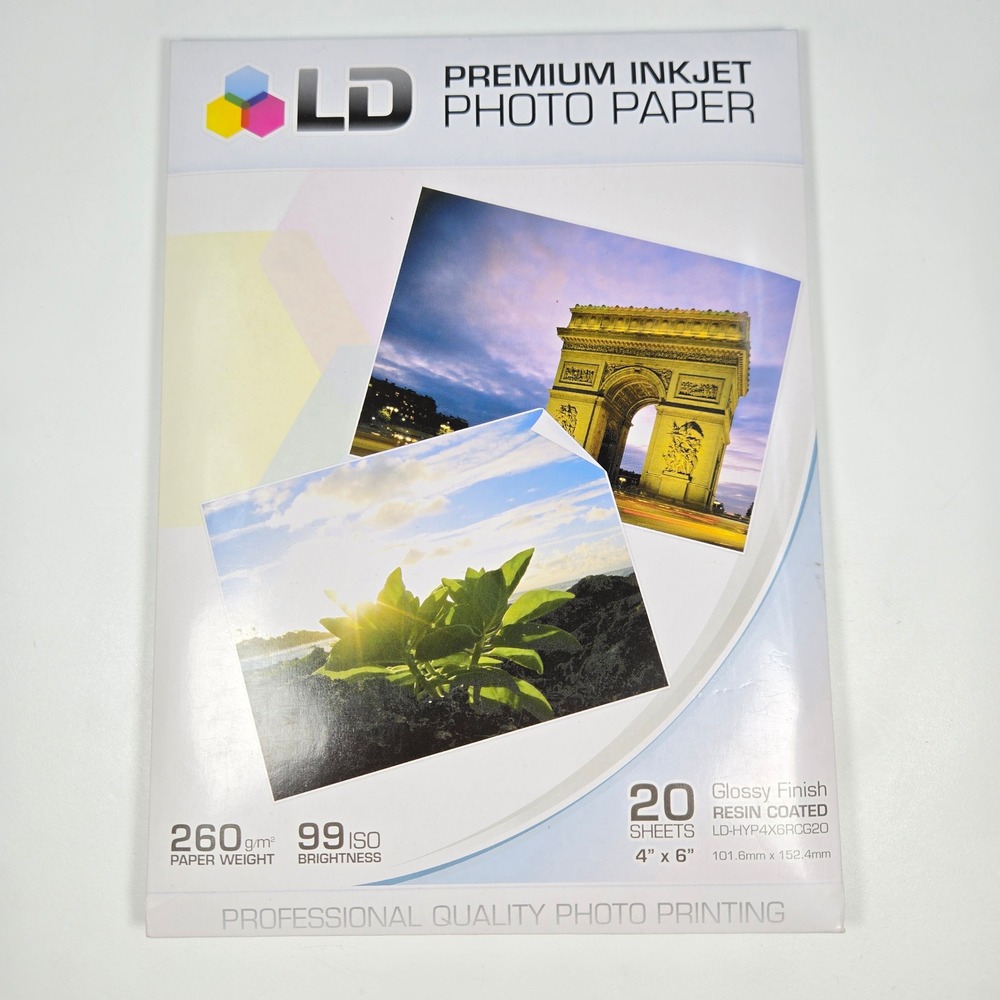 LD Premium Inkjet Photo Paper 4x6 Glossy Resin Coated 20 Sheets LD-HYP4X6RCG20